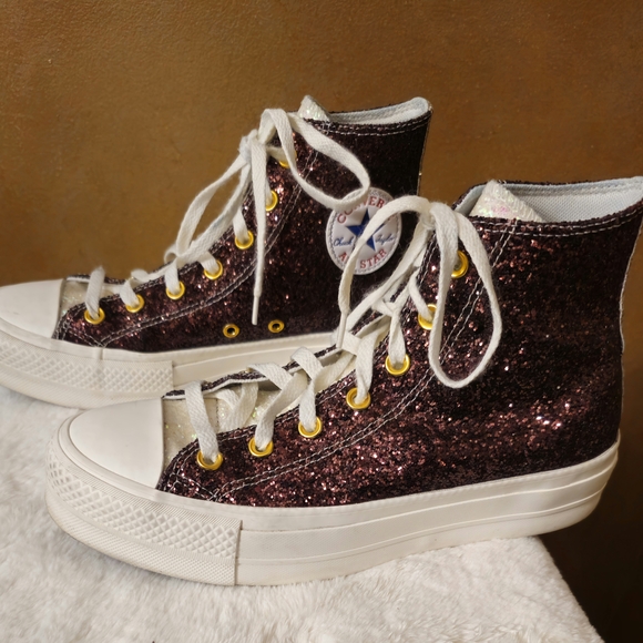 Converse Women's Sparkle High-Tops - Brown and White - Picture 4 of 7